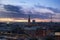 Hamburg at sunset - Ferries Wheel, St. Michael`s church and television tower