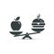 Hamburger and apple on scales. Vector illustration