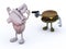 Hamburger with arms wielding gun to the human heart