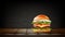 Hamburger beef on wood texture table background. Vector illustration design