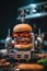 A hamburger is being made with a robot. Generative AI image.