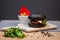 Hamburger with Beyond Burger meatless patty on a wooden board and decoration
