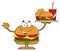 Hamburger Cartoon Character Holding A Platter With Burger, French Fries And A Soda