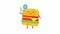 Hamburger character holding flower and smiling. Alpha channel