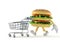 Hamburger character with shopping cart