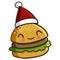 Hamburger character smiling happily with chrismast hat