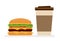 A hamburger and a coffee. Fast food concept. White Background. Vector cartoon flat design illustration