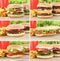 Hamburger collection set cheeseburger and fries menu meal combo