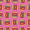 Hamburger drawing pattern. Big burger cartoon style background.
