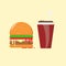 Hamburger and drinking water Breakfast set, fast food, Flash design 