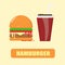 Hamburger and drinking water Breakfast set, fast food, Flash design