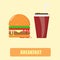 Hamburger and drinking water Breakfast set, fast food, Flash design vector