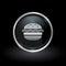 Hamburger fast food icon inside round silver and black emblem