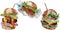 Hamburger fast food isolated. Watercolor background illustration set. Isolated fastfood illustration element.