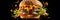 hamburger flying on black background, neural network generated photorealistic image