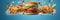 hamburger flying on blue background, neural network generated photorealistic image