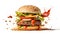 hamburger flying on white background, neural network generated photorealistic image