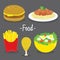 Hamburger French Fries Chicken Spaghetti tomato Salad Food cartoon vector
