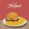 Hamburger and french fries in dish delicious fast food