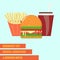 Hamburger French Fries and drinking water Breakfast set, fast food, Flash design vector