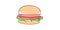 Hamburger hand drawn in one line on a white background. Sandwich cheeseburger hamburger line drawing of the silhouette. Fast food