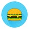 Hamburger icon with long shadow in the flat style. American burger fast food logo.vector eps10