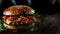 Hamburger illustration for advertising, dark background to highlight the hamburger. Professional lighting makes the meat look so