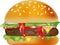 Hamburger illustration vector, burger food, cheeseburger with sauce, beef on bun, cheese sandwich, meat cooked, bread bun, isolate