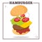 Hamburger Ingredients. Burger in the section with a rectangular frame around.