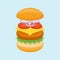 Hamburger ingredients isolated on blue background. Vector illustration.