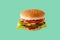 hamburger like in McDonald\\\'s with a beef cutlet on a green background, studio shooting 2