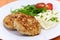 Hamburger with mashed potato,rucola salad