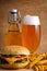 Hamburger menu with beer