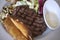 Hamburger, roasted potatoes and salad