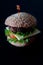 Hamburger with salad, tomato, meat on white backdrop