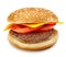 Hamburger, sandwich, burger with cheese, tomato, meat patties and buns with sesame seeds on a white background