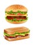 Hamburger and sandwich. Fast food realistic bread with ingredients salad tomato meal potato vector picture isolated