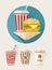 Hamburger and soda in paper cups