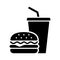 Hamburger and soda takeaway, Fast food icon, Silhouette flat design on white background, Vector illustration.