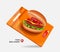 Hamburger stuffed with roast beef,cheese,tomatoes and green lettuce displayed on web browser