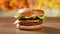 Hamburger on the table, shallow depth of field