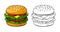 Hamburger vector illustration. Coloring book page