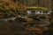 Hamersky creek with waterfalls in Luzicke mountains in color autumn day