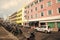 Hamilton, Bermuda - March 20, 2016: street road with architecture building in city downtow