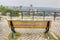 Hamilton, Canada skyline with park bench in foreground