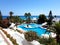 Hammamet, Tunisia - July 25, 2017: Tourists relax by the pool of hotel Club Novostar Sol Azur Beach Congres