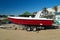 HAMMAMET, TUNISIA-MAY 04, 2019: motor boat with hull painted red and white