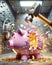 Hammer Broken Piggy Bank Saving Money Banking Global Currency Gold Coins Debt Bubble AI Generated