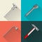 Hammer, caliper, adjustable wrench, socket wrench. Vector illustration.