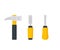 Hammer, chisel and screwdriver icons on white